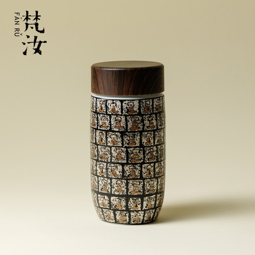 梵汝鎏银千佛石窟保温杯中式文创办公水杯高端陶瓷车载养生随身杯