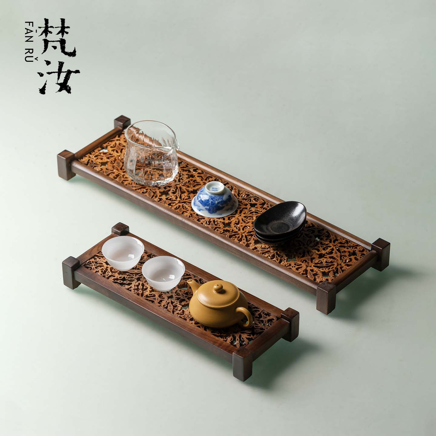 梵汝天然胡桃木收纳架手作云韵核桃单层置物架实木小型茶杯架摆件