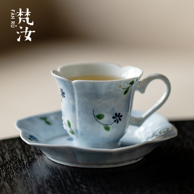 梵汝整套纯手绘小雏菊主人杯高颜值玉瓷茶杯精致女士咖啡杯个人杯
