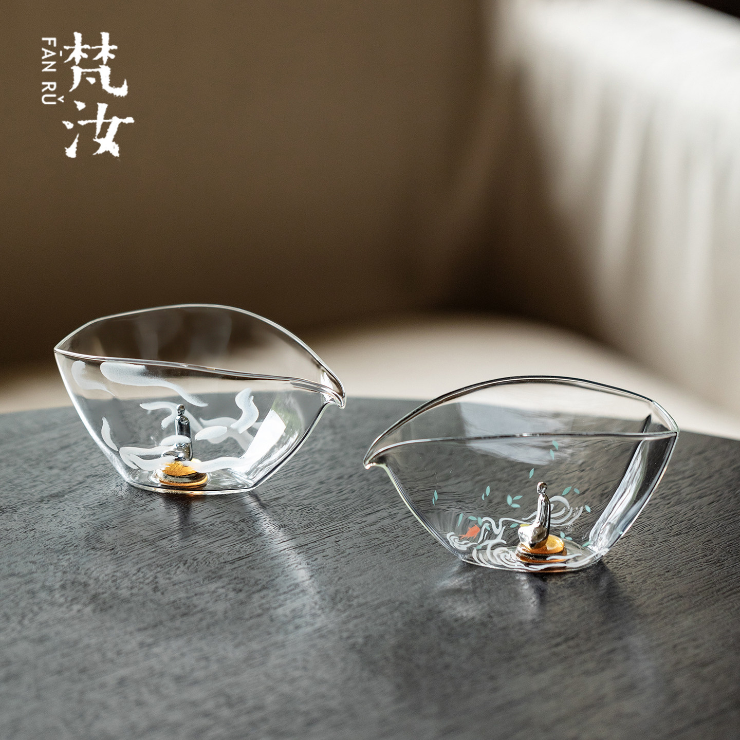 梵汝 禅意999纯银佛像玻璃公道杯新中式创意透明分茶器功夫茶具