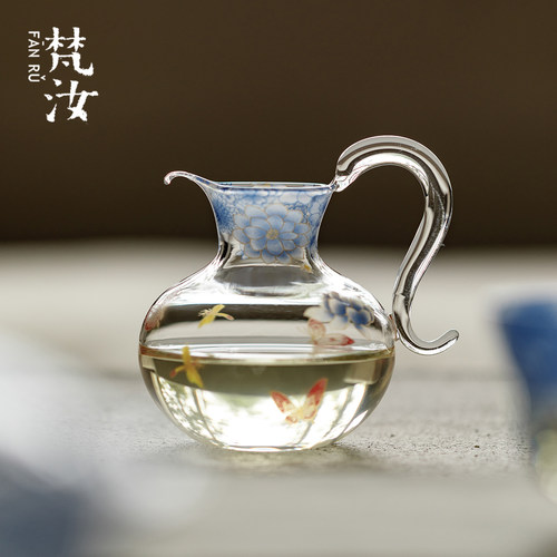 梵汝 幽蓝纷蝶高颜值把手公道杯原创个性玻璃茶海女士精致分茶器