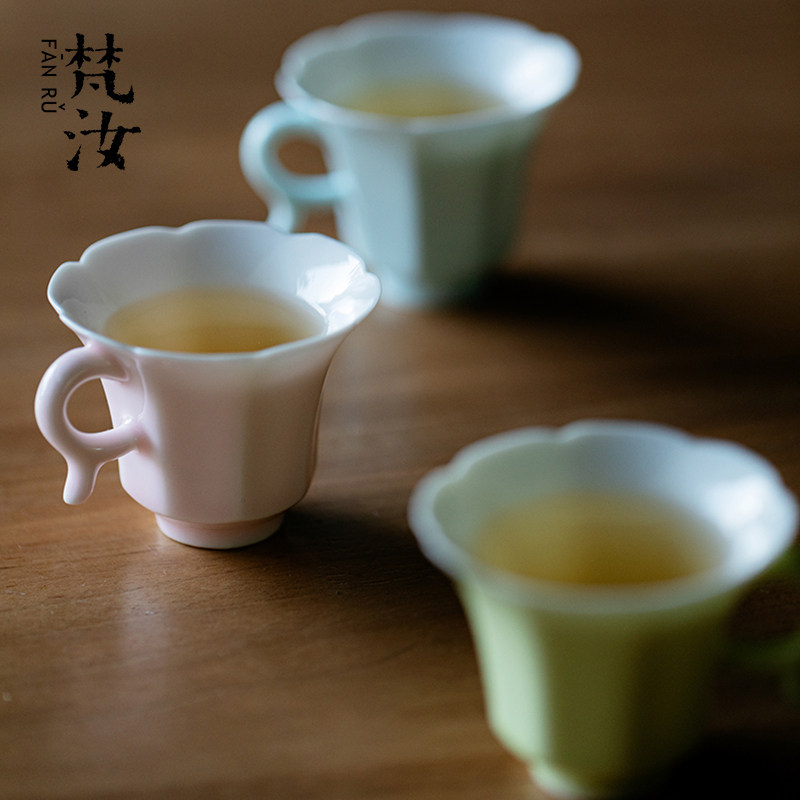 梵汝高颜值带把花口茶杯景德镇高端品茗杯高温色釉主人杯功夫茶具,餐饮具,茶杯,淘宝优惠券,粉丝福利购,淘宝优惠卷