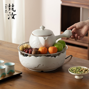 梵汝围炉煮茶家用室内烤火炉子全套电陶炉套装茶壶茶具烤奶煮茶器