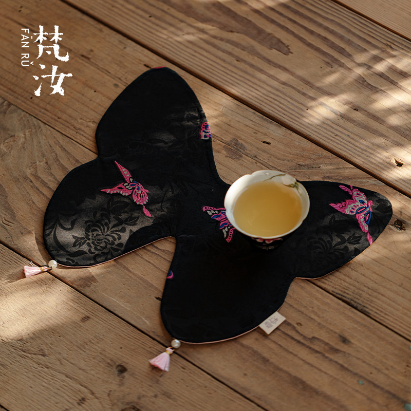 梵汝创意手工织锦茶席破茧成蝶珍珠流苏中式茶桌垫子轻奢双面桌布,餐饮具,茶道/零配,淘宝优惠券,粉丝福利购,淘宝优惠卷