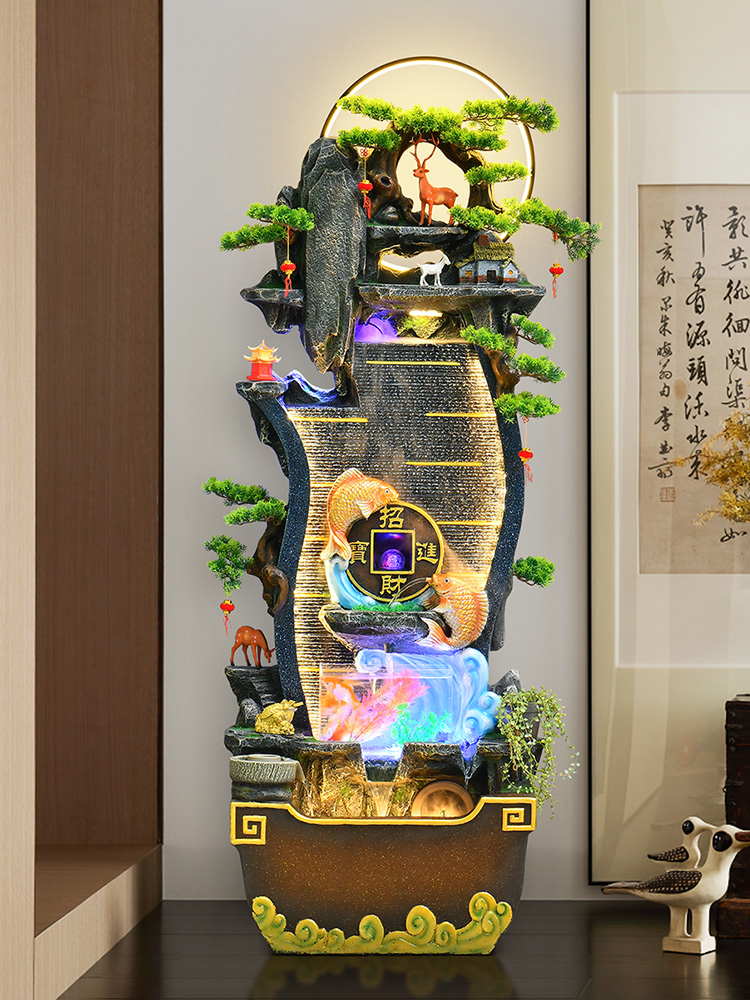 新中国风流水摆件循环水客厅水幕墙鱼缸地板装饰假山喷泉水景观开
