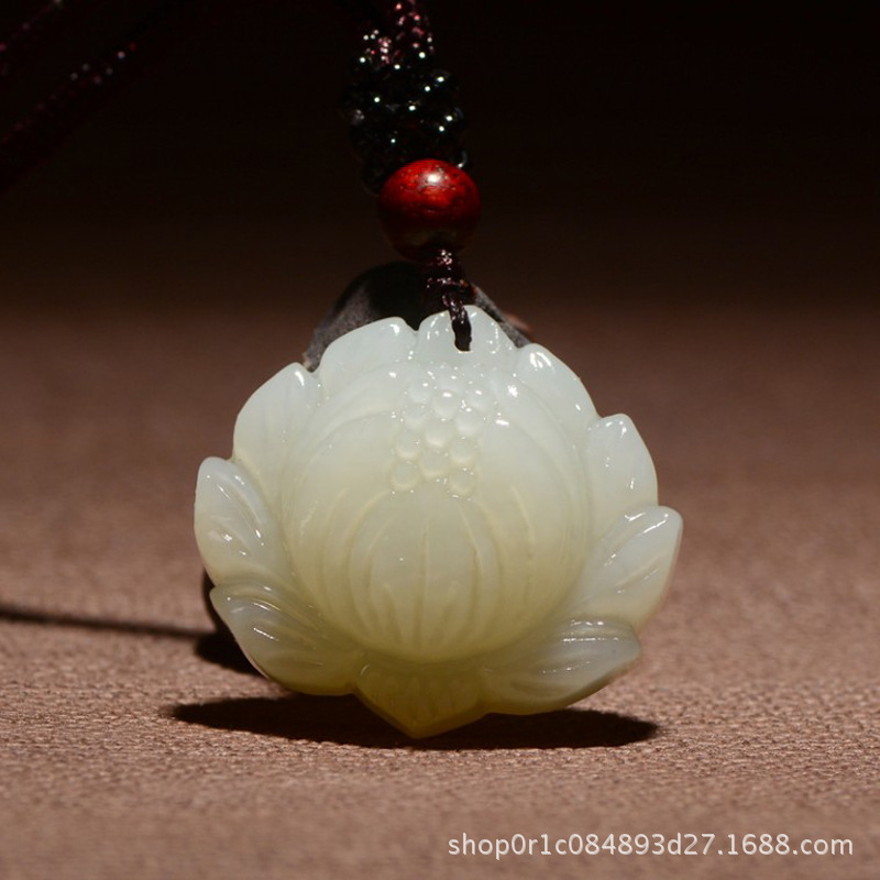 天然和田玉莲花吊坠男女款