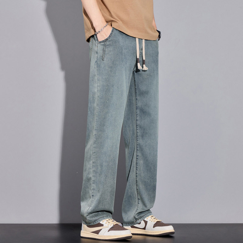 2026新款直筒牛仔裤男夏季薄款宽松美式高街休闲冰丝长裤子男