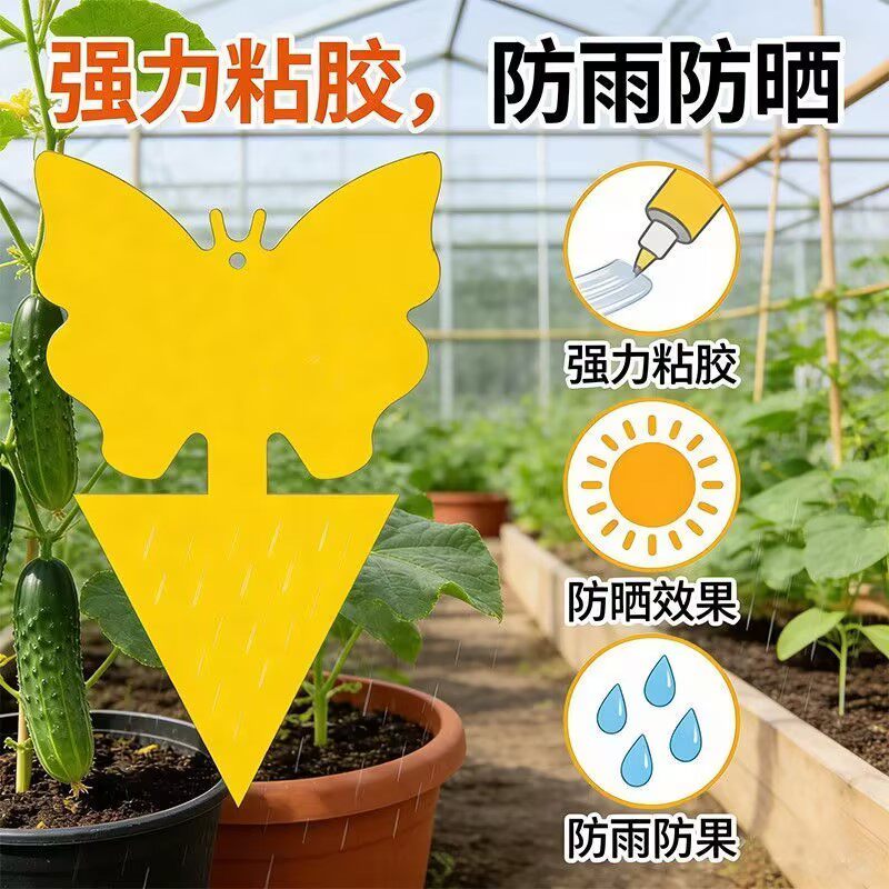 花型蝴蝶型粘虫板黄板双面强力室内专用家用蓟马插杆植物蚊子粘板