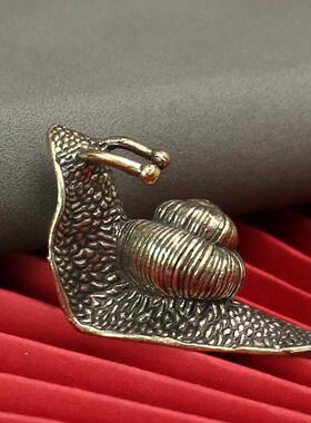 铜蜗牛小铜雕实心黄铜小摆件茶道铜艺铜茶宠铜手把件古玩铜器微雕