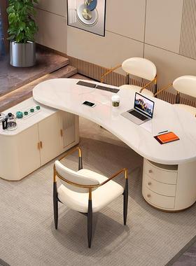 W81.8/2/2.2/2.4米轻奢岩板茶桌书桌电脑桌弧形茶台办公泡茶一体