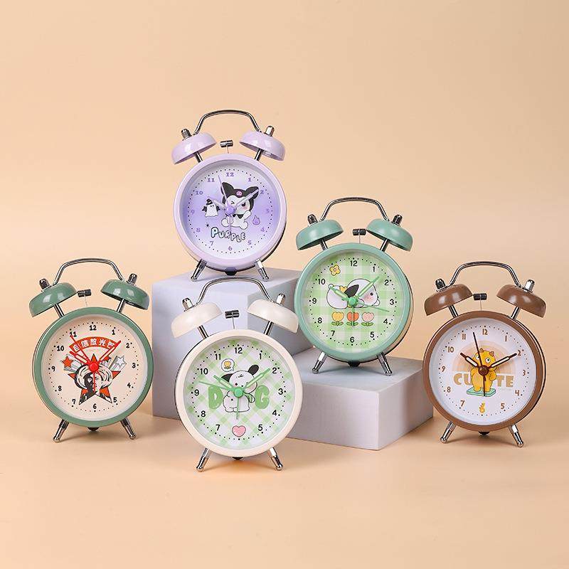 升级款3寸金属打铃闹钟展示盒入可爱学生带夜灯上学用起床小闹钟