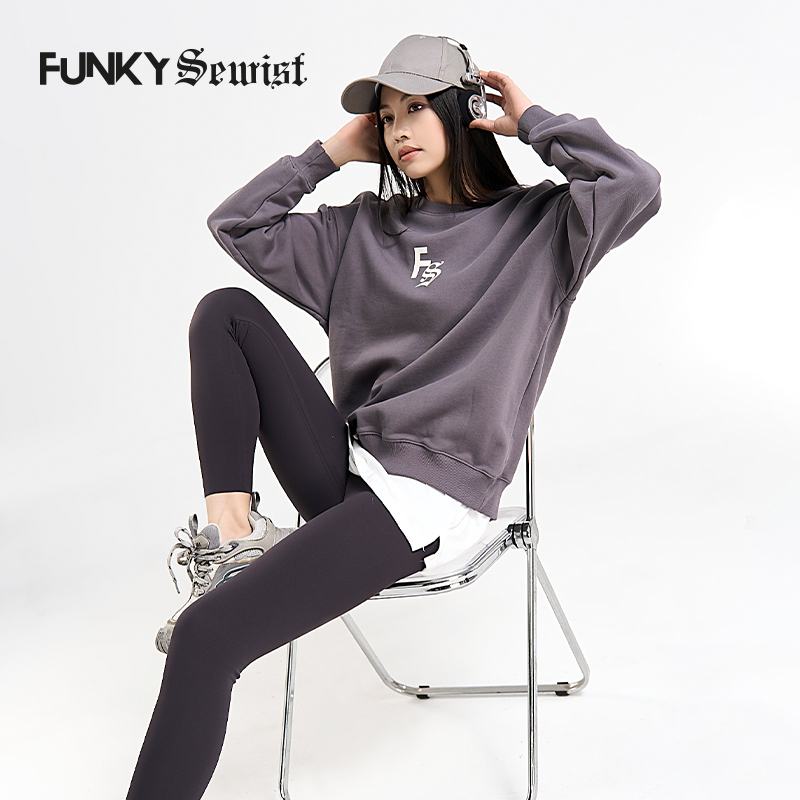 FUNKY SEWIST25新套头运动卫衣纯棉宽松上衣圆领情侣同款休闲男女