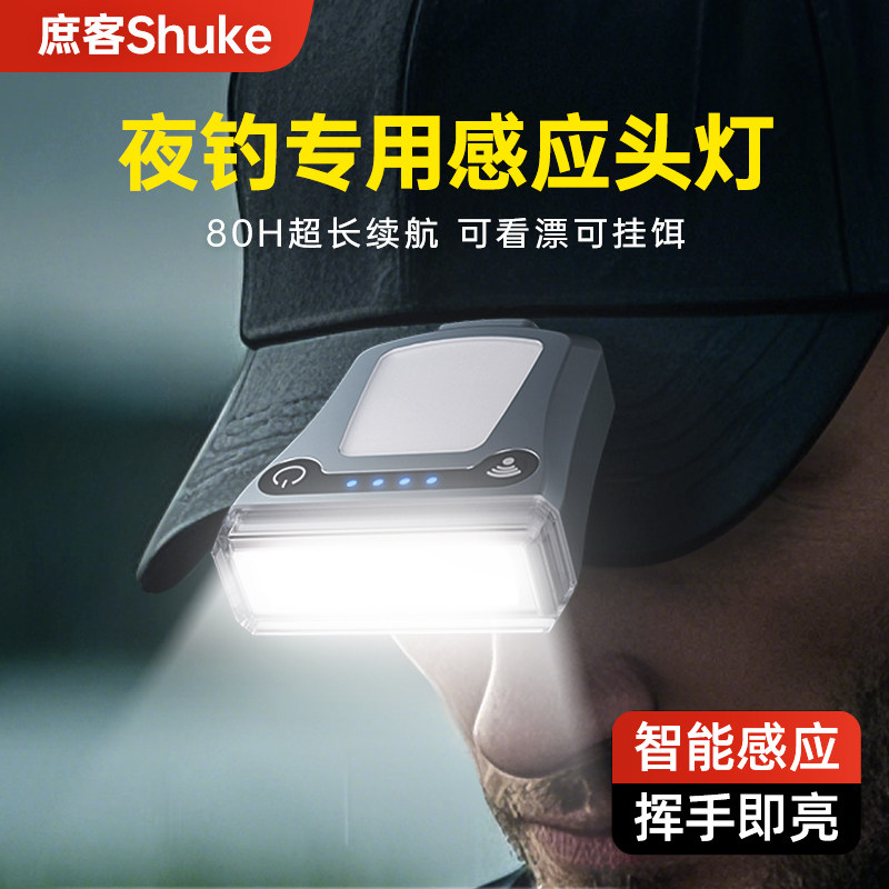 庶客头灯钓鱼专用感应帽夹灯强光超亮充电头戴夹式超长续航夜钓灯