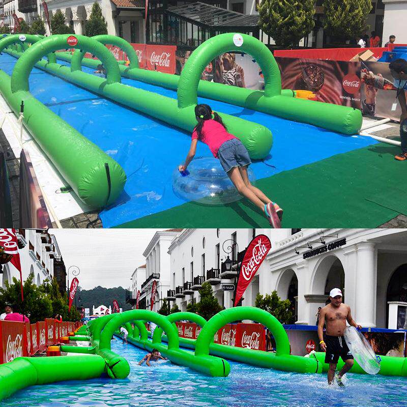 户外大型pvc充气滑道城市旱地滑道水上漂流滑道移动赛道游乐设备