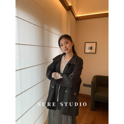 大码女装秋款立领美式工装夹克外套女胖mm200斤显瘦慵懒高级上衣