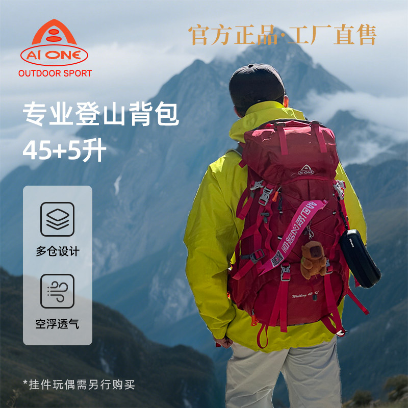 艾王户外徒步登山包大容量45+5升专业重装双肩包耐磨防泼旅行背包