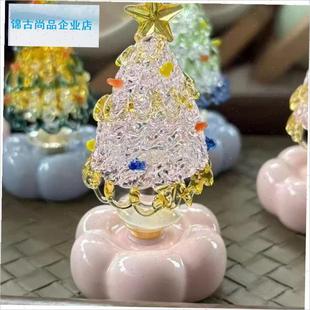 德镇转转圣诞树玻璃琉璃旋转圣B诞树转转摆件圣诞节礼物创意礼物.