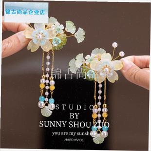 服发饰儿童古风头饰女童花朵流苏蝴蝶发卡甜美女V宝宝中国风对夹.