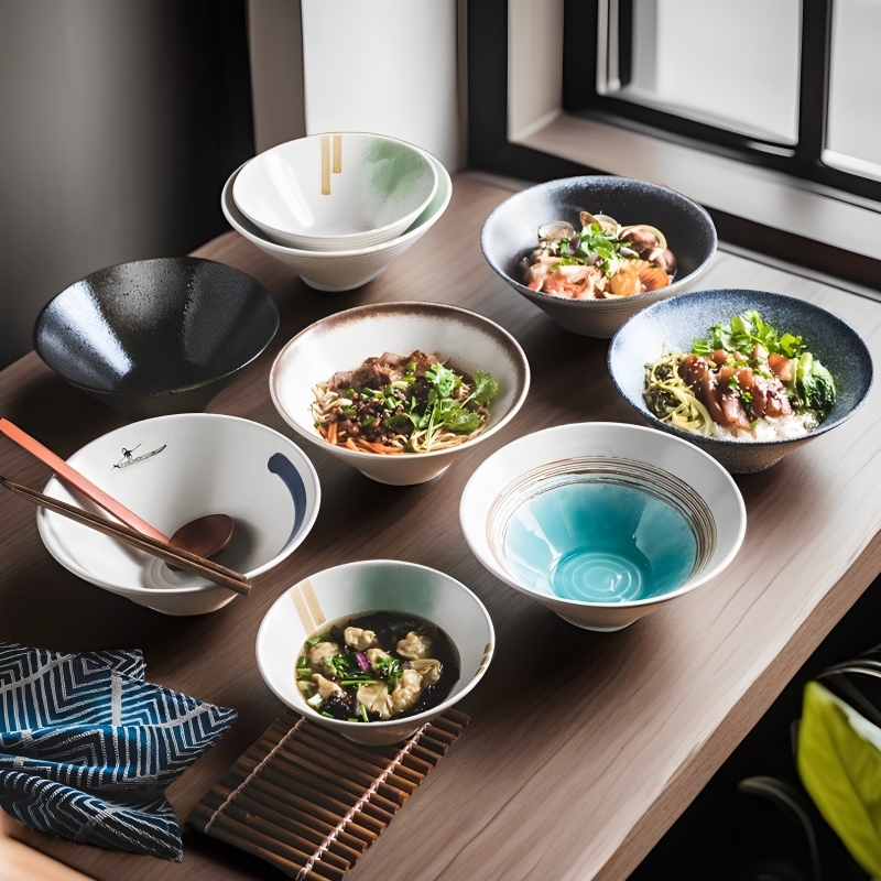 日式斗笠碗陶瓷碗餐具大碗碗个人专用面 面碗大号拉面 面碗吃泡面