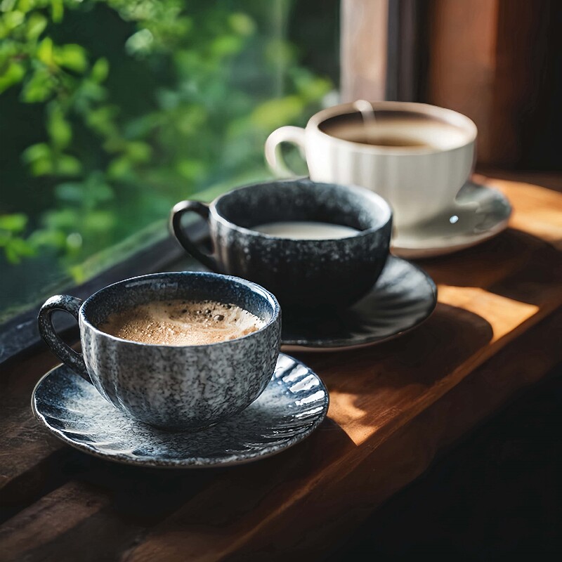 复古陶瓷咖啡杯碟套装拉花专用杯图片
