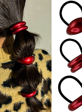 亚马逊跨境新品欧美冷淡风金色合金发圈金属漆黑色感马尾发绳