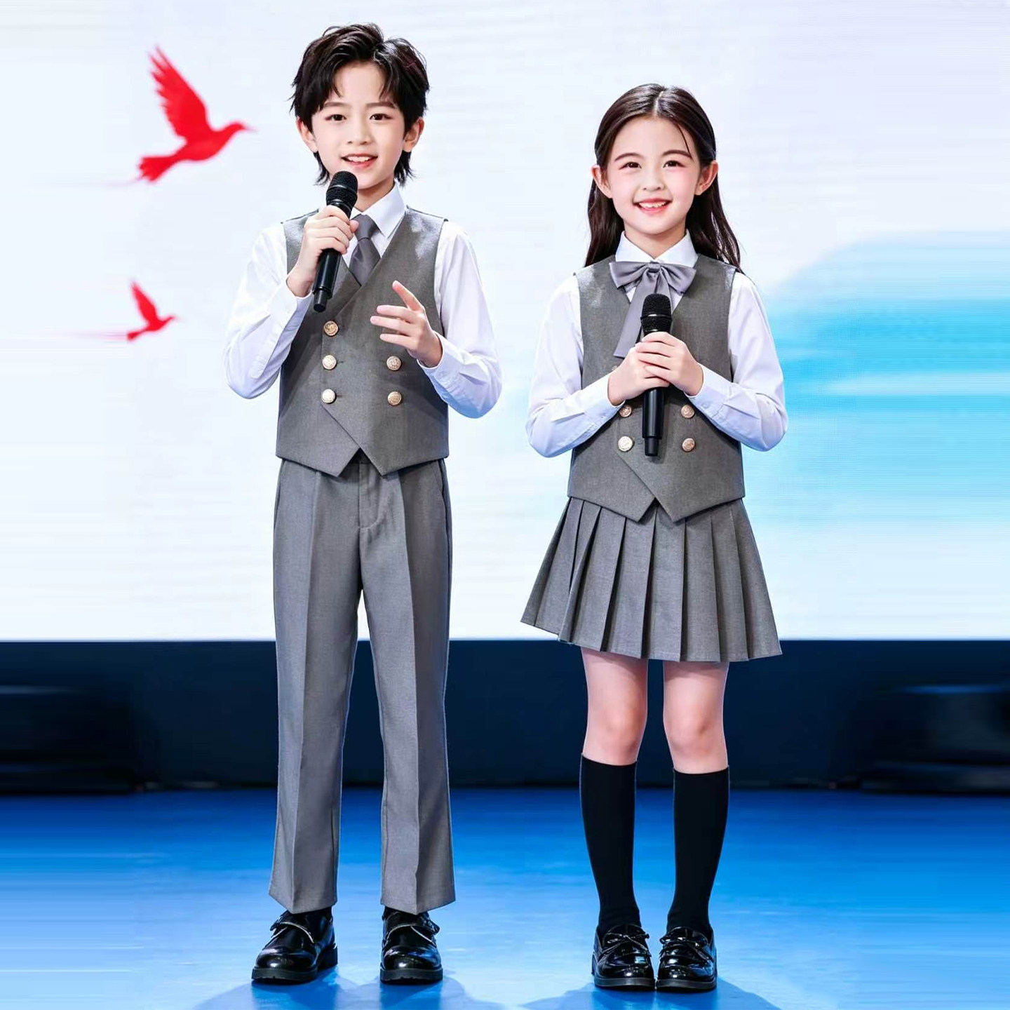 国庆儿童合唱朗诵演出服礼服套装