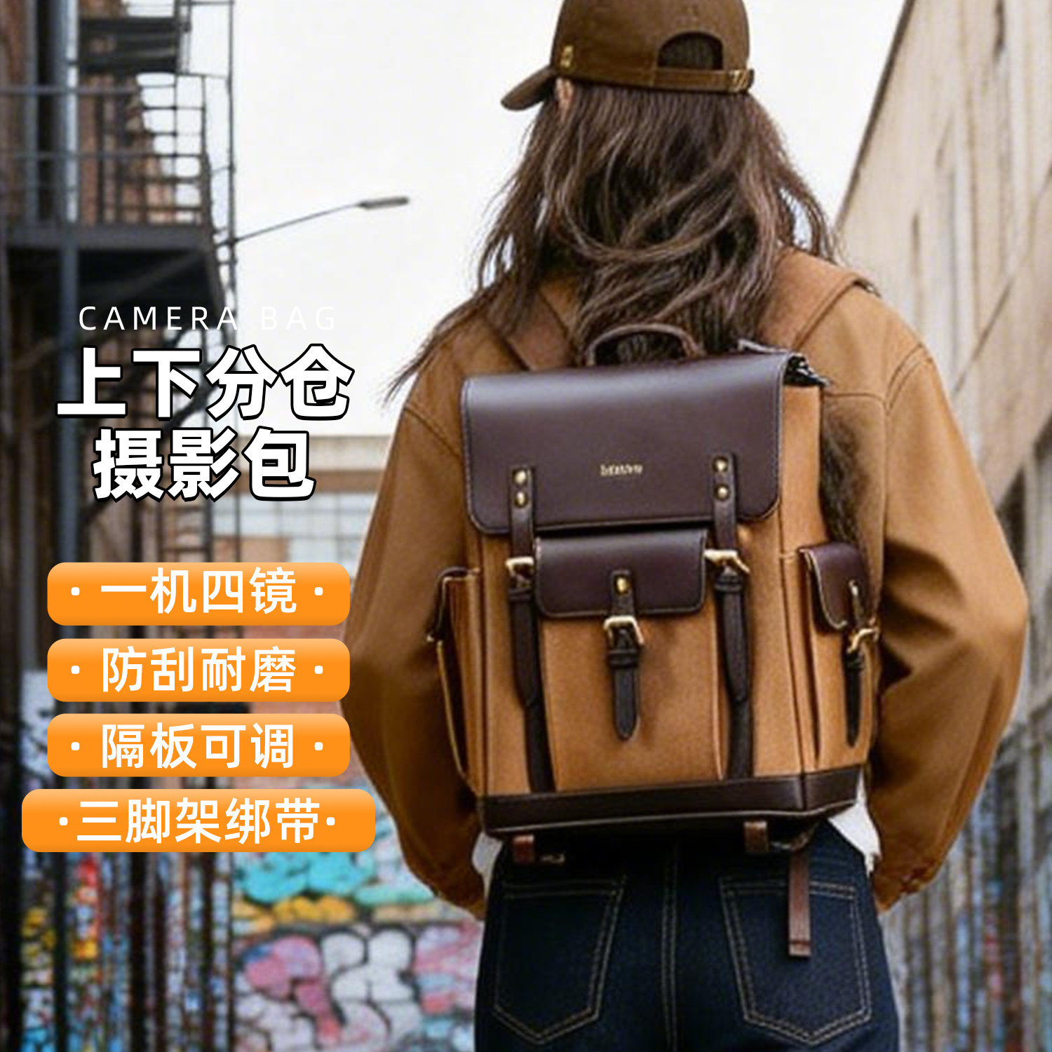 Cwatcun香港卡登复古双肩摄影包单反斜挎手提美拉德相机背包防撞相机包收纳包适用索尼康佳能r50 r10富士xt50