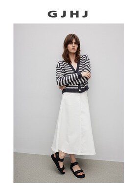 GJHJ挺阔版型 百搭高级感显瘦气质白色A字高腰牛仔半身裙女中长款