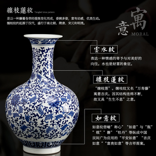 景德镇陶瓷器青花瓷花瓶大号手绘梅瓶中式插花瓶仿古瓷瓶客厅摆件
