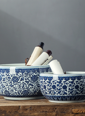 景德镇陶瓷青花瓷聚宝盆瓷缸瓷盆睡莲盆水培鱼缸花钵家居装饰摆件