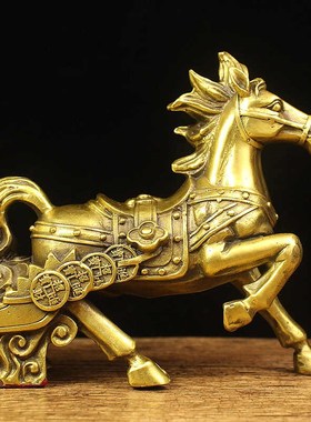 开运纯铜马拉元宝摆件铜马拉车马上发财家居客厅装饰店铺开业礼品
