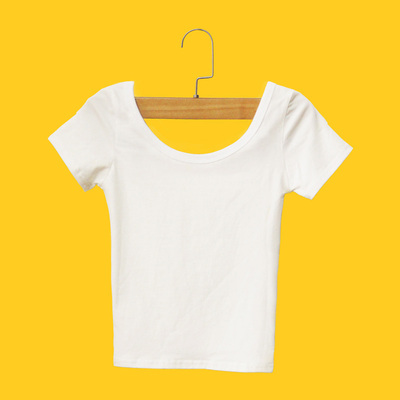 大领口女童紧身短袖T恤纯棉男童打底衫 儿童宝宝黑白低领跳舞T恤