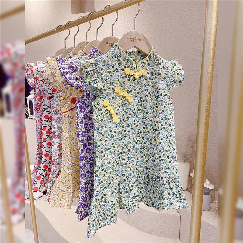 女童旗袍夏季中国风纯棉改良走秀薄款女宝宝夏装中小童汉服连衣裙