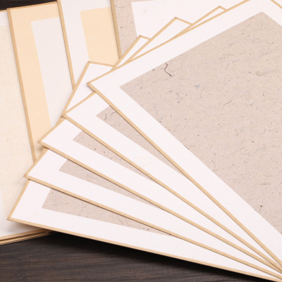 加厚卡纸古法画片熟宣纸镜片A4工笔画国画半生半熟仿古色包边软卡