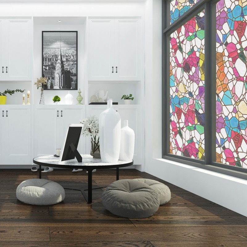 梓滢欧式彩色复古教堂彩绘艺术静电磨砂玻璃贴膜卫生间窗户花贴纸