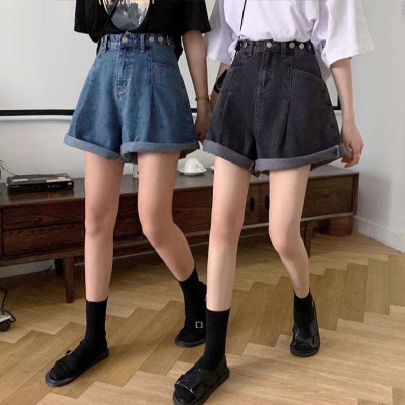 300斤大码女装复古牛仔短裤女夏季梨形身材胖mm显瘦宽松五分裤子