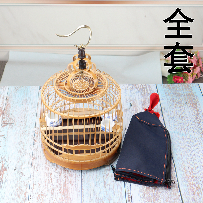 绣眼竹鸟笼靛颏手工老竹贝子黄雀玉鸟文鸟竹皮抛光活底瓜皮笼