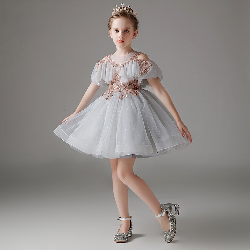 儿童礼服短款女童主持人花童公主裙蓬蓬婚纱小女孩生日钢琴演出服
