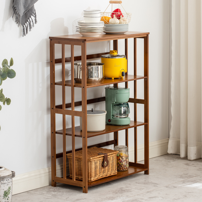 厨房置物架落地多层小家电收纳架微波炉架锅架实木蔬菜储物架楠竹