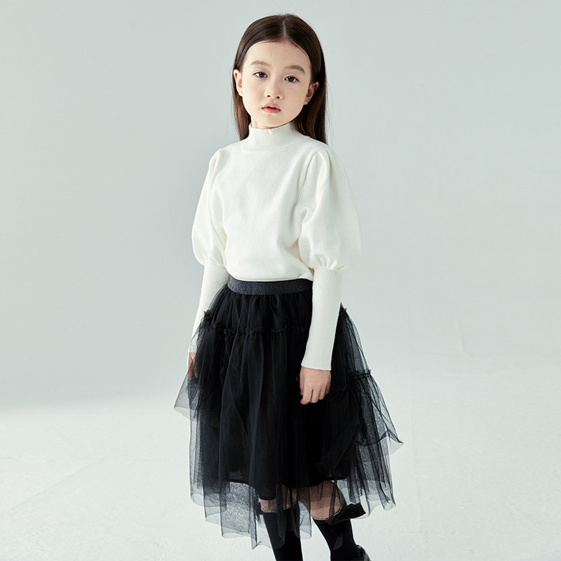 女童半身裙2022春夏款儿童蓬蓬裙黑色网纱裙女宝蛋糕裙女孩公主裙