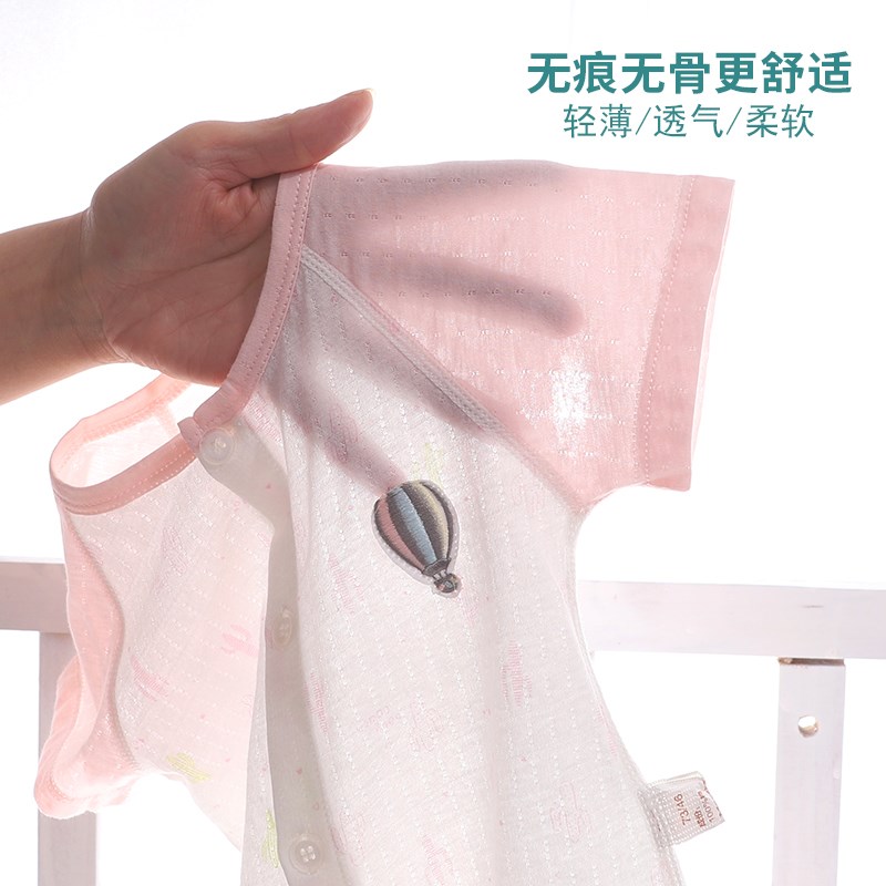 婴儿衣服薄款短袖无骨春款男女宝空调服纯棉睡衣新生连体衣夏开档