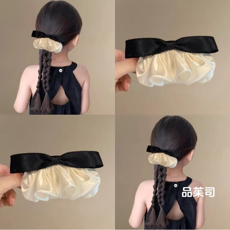 儿童公主风缎面裙摆蝴蝶结发夹女童低马尾弹簧夹甜美发卡发饰