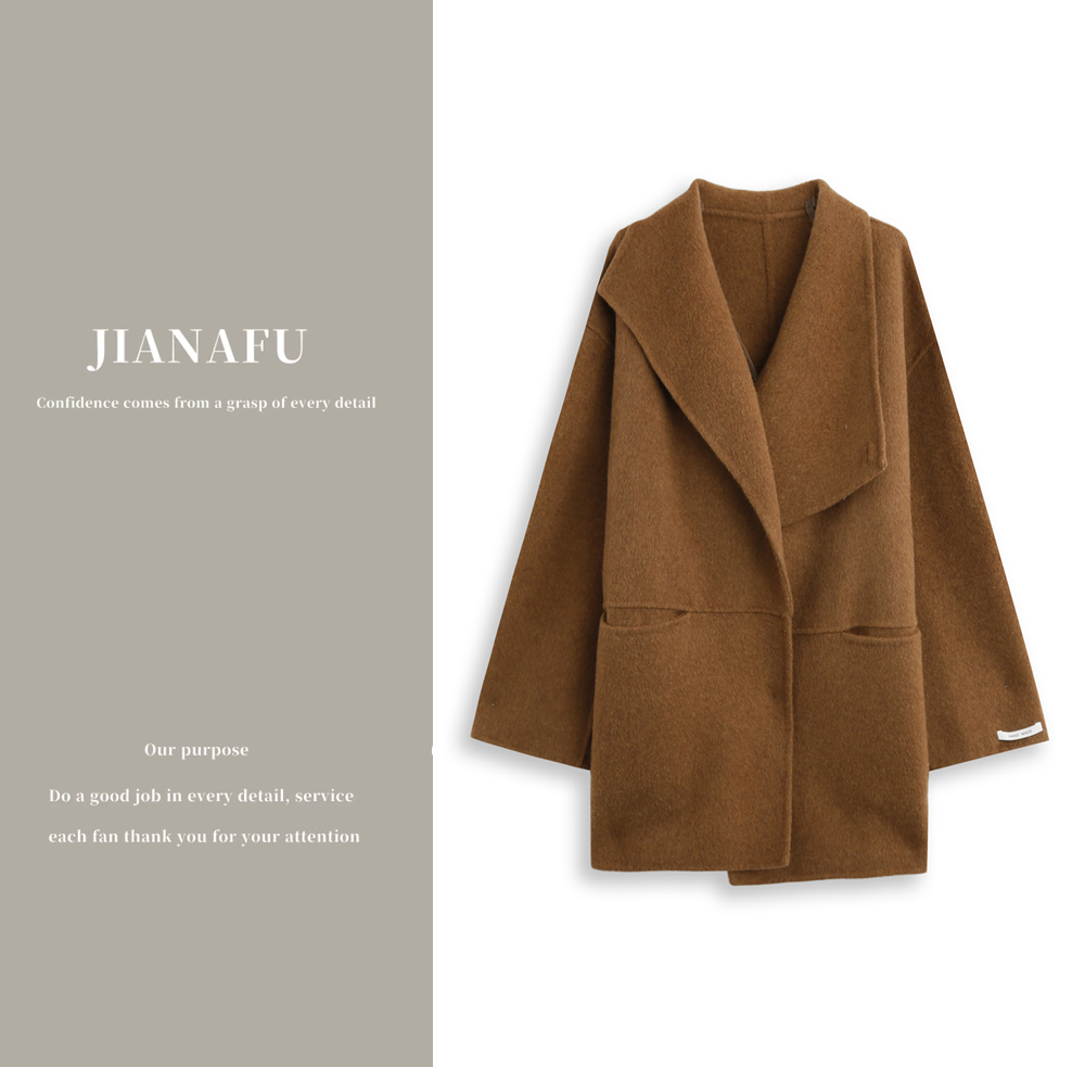 迦纳芙/JIANAFU 大翻领宽松韩版短款通勤双面呢羊毛外套