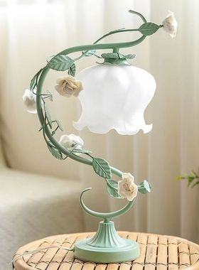 浪漫欧式粉色台灯卧室ins公主粉玫瑰花朵少女心女孩儿童房床头