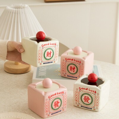 新年复古怀旧陶瓷烟灰缸财运大发