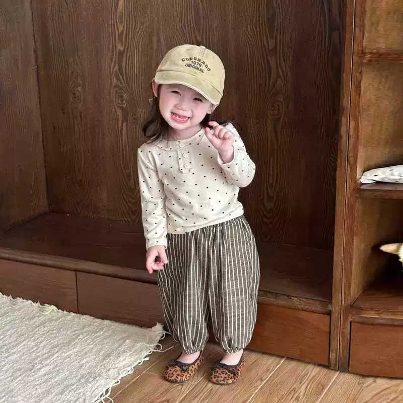 女童套装秋季新款宝宝波点长袖穿搭婴儿超好看秋装打底衫条纹裤子