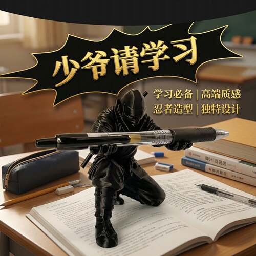 少主请学习持奉笔侍卫人形笔架摆件忍者手办玩具创意玩具搞笑生