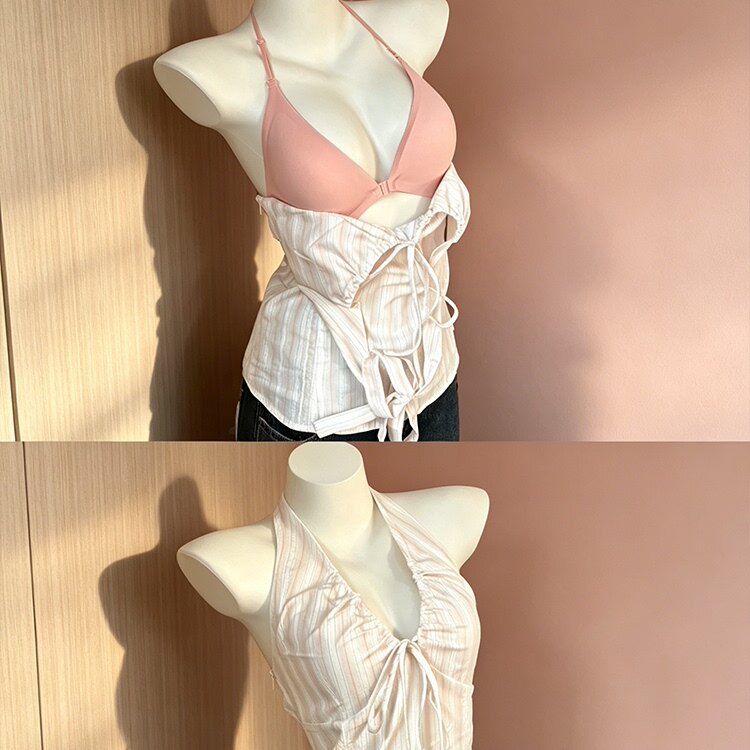 前扣美背挂脖无痕内衣防下垂收副乳聚拢小胸露背女士夏季薄款文胸