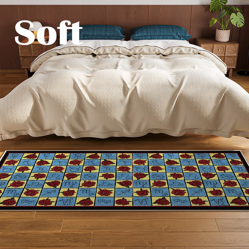 塔罗宝剑九床边毯美式复古玫瑰长条卧室家用衣帽间镜前毯短绒地毯
