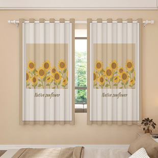 卧室窗帘田园风2023新款 免打孔一整套飘窗遮挡帘子遮阳全遮光布帘